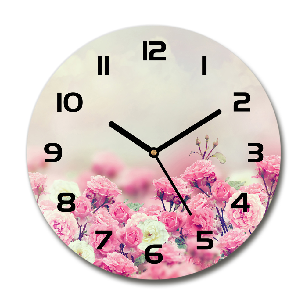 Round wall clock Wild rose flowers