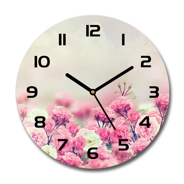 Round wall clock Wild rose flowers