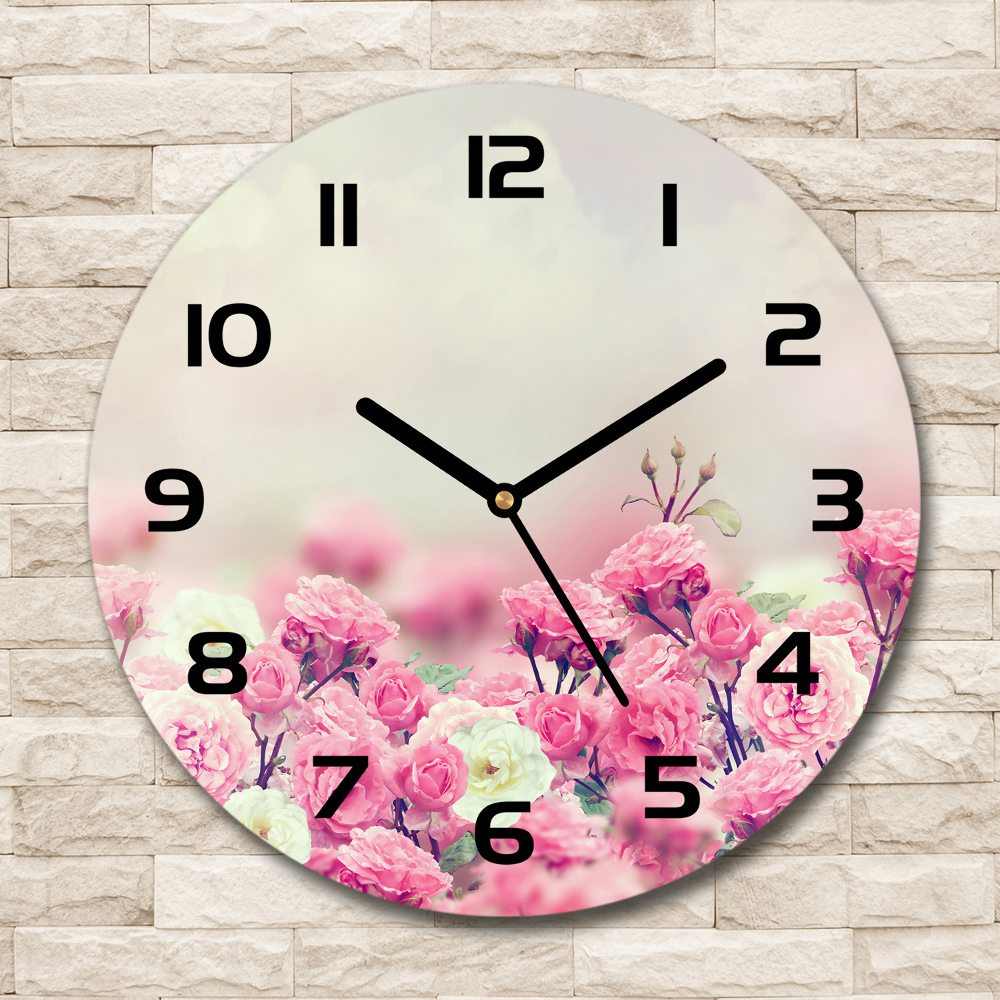 Round wall clock Wild rose flowers