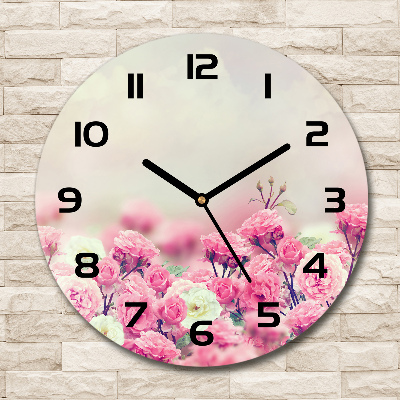 Round wall clock Wild rose flowers