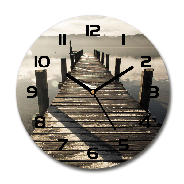 Round glass clock Wooden pier