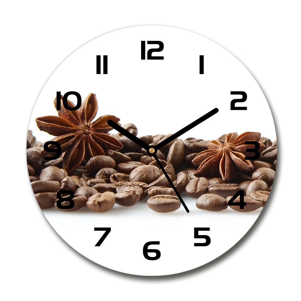 Round glass wall clock Cinnamon coffee beans