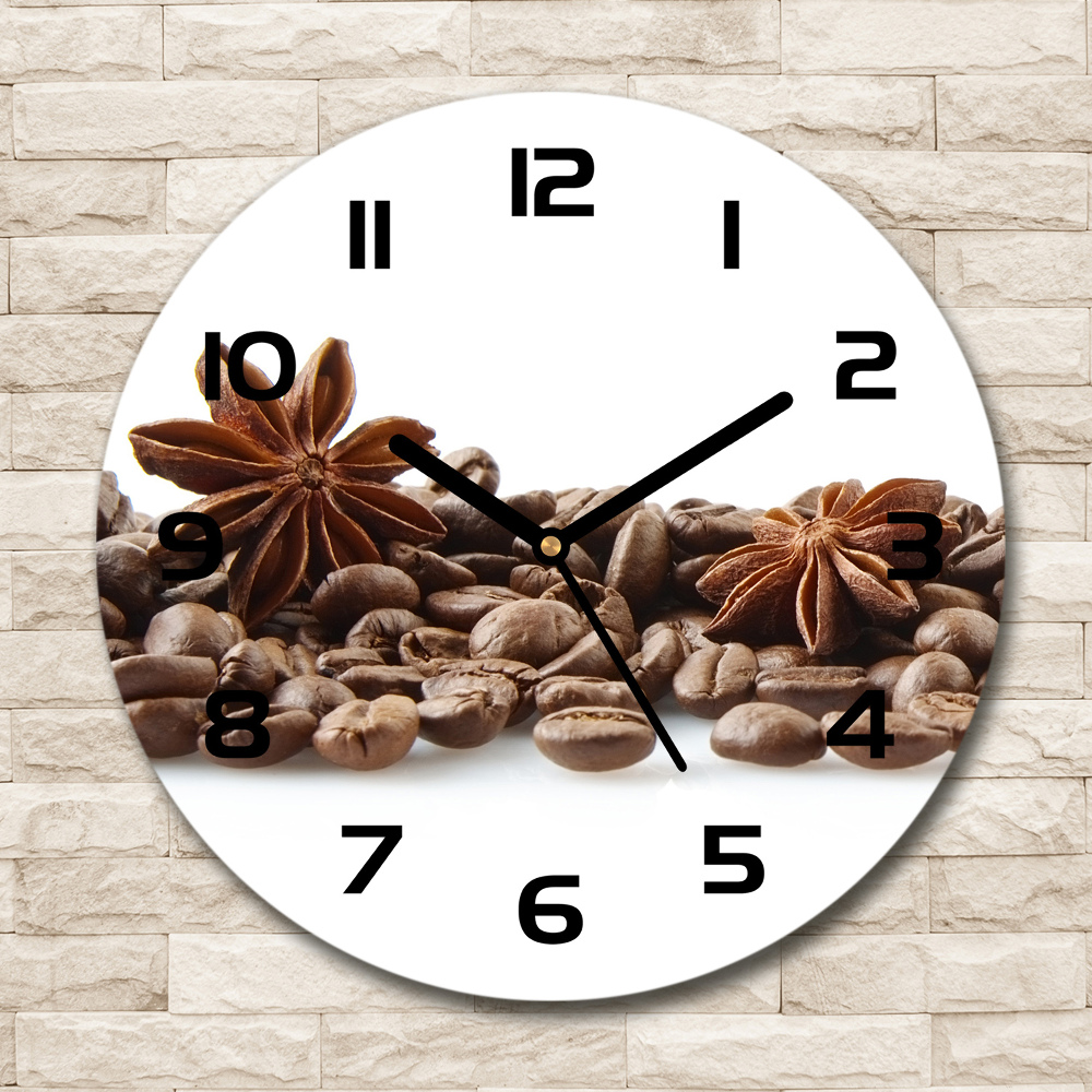 Round glass wall clock Cinnamon coffee beans