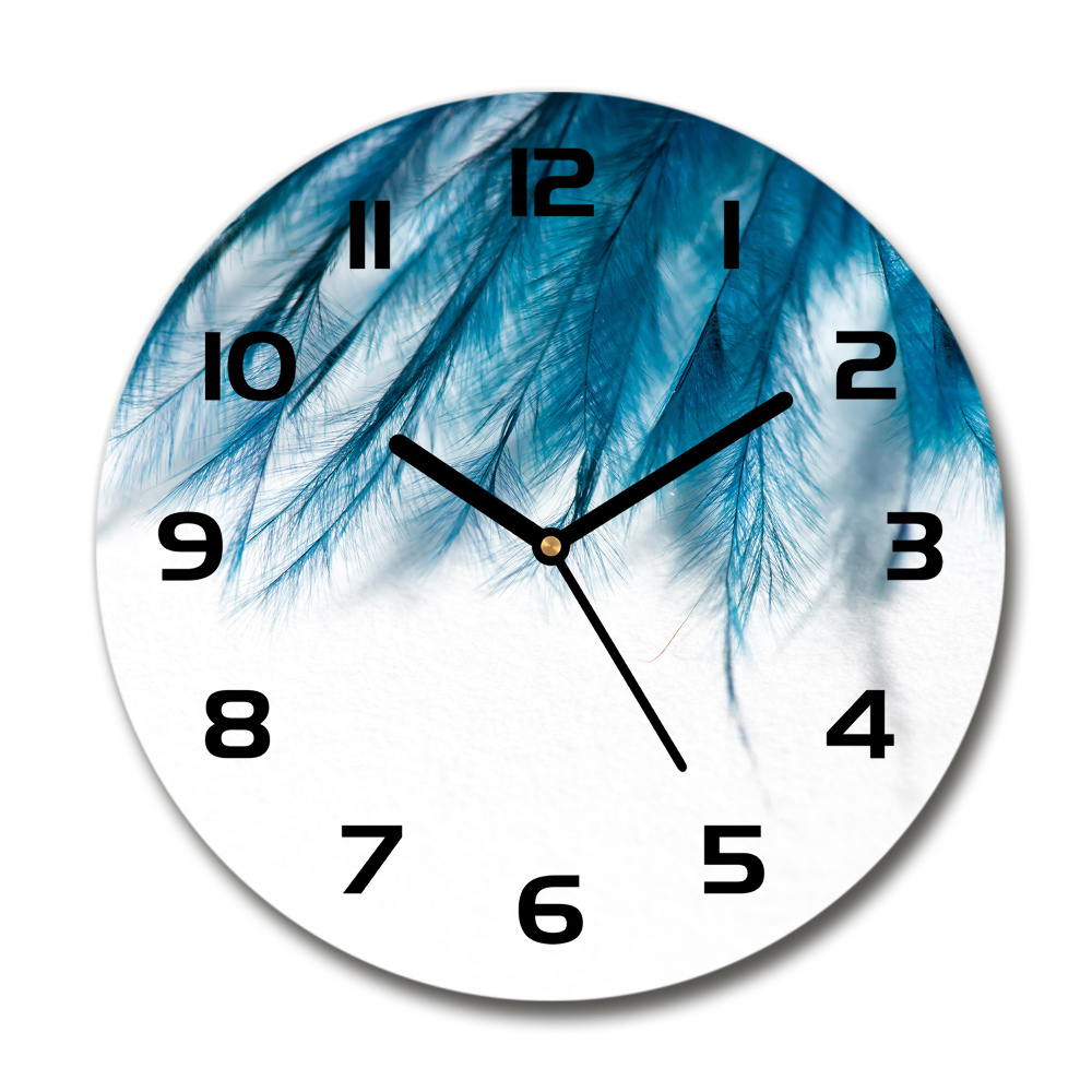 Round wall clock Blue feathers