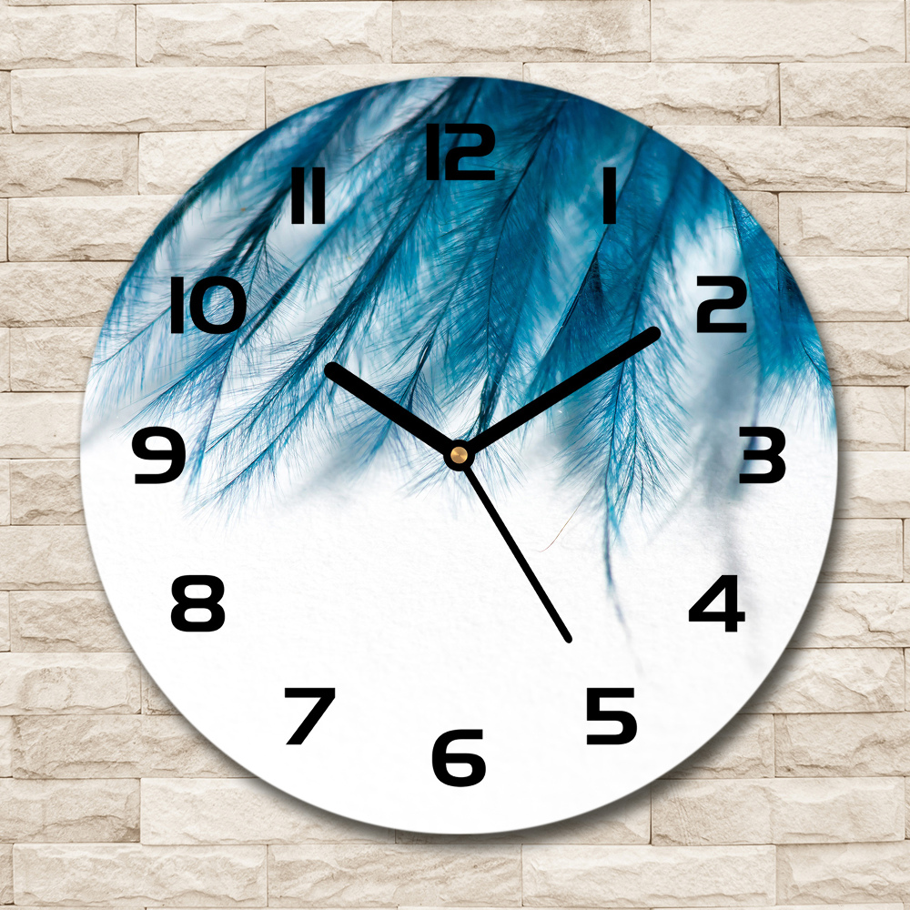 Round wall clock Blue feathers