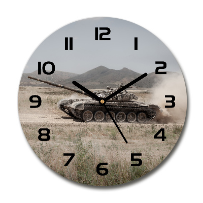 Round glass wall clock Tank in the desert