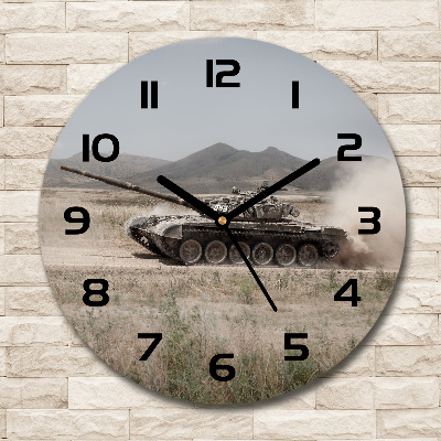 Round glass wall clock Tank in the desert