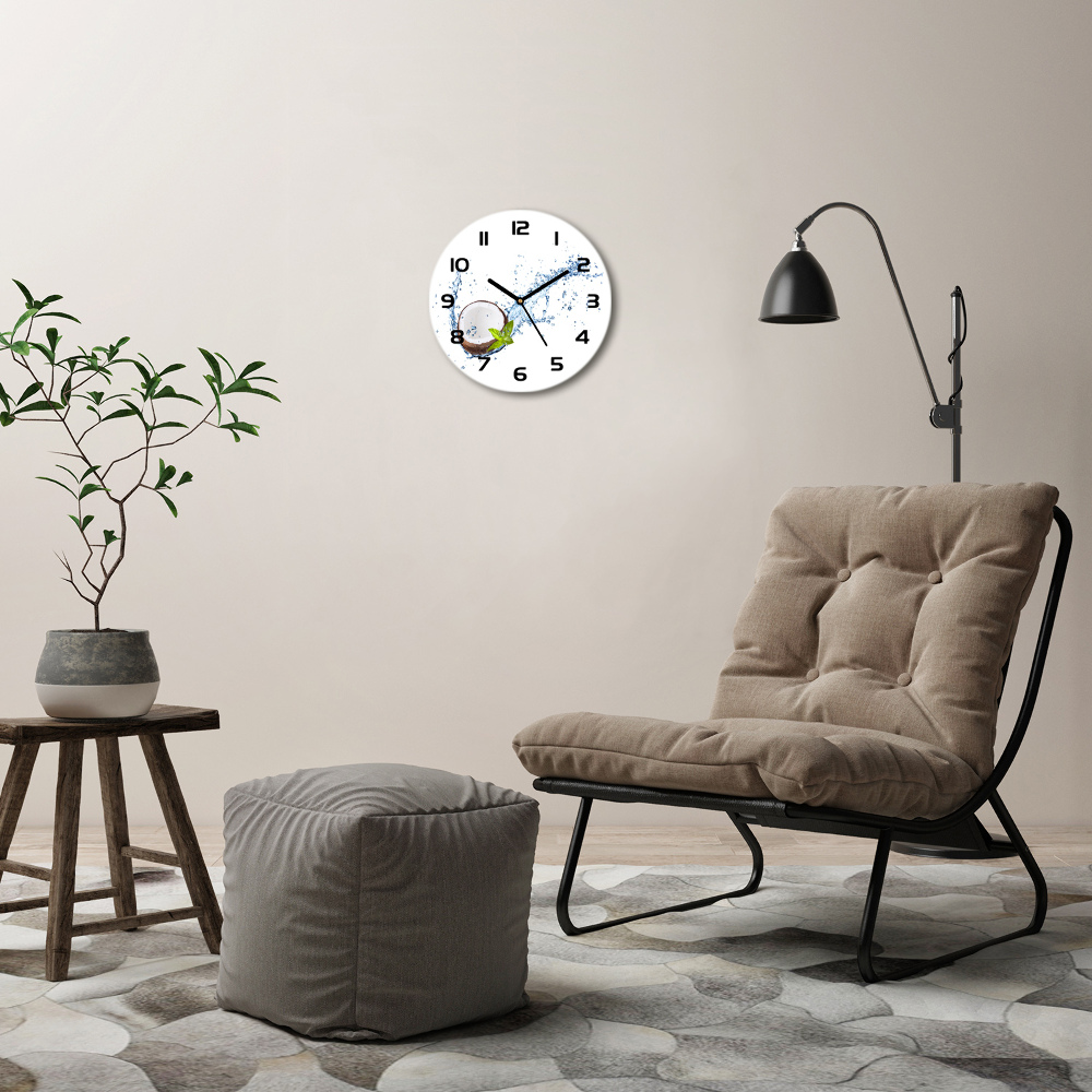 Round glass wall clock Coconut and water