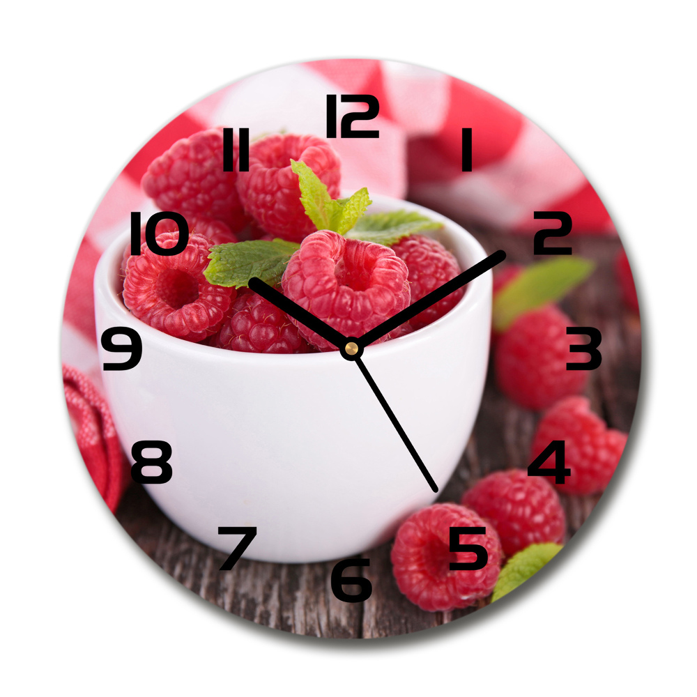 Round wall clock Raspberries in a bowl