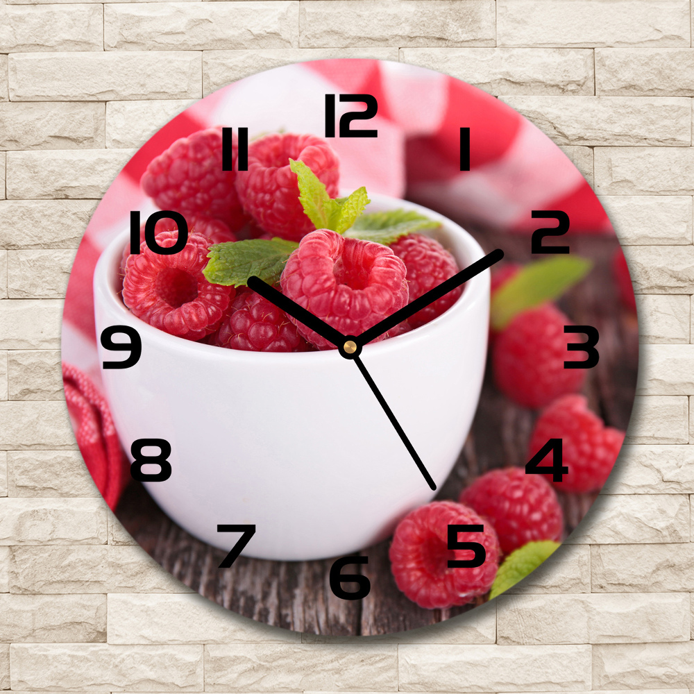 Round wall clock Raspberries in a bowl