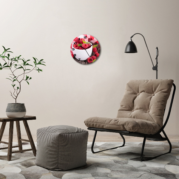 Round wall clock Raspberries in a bowl