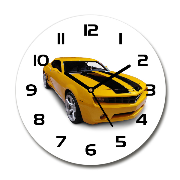 Round glass clock Sports car