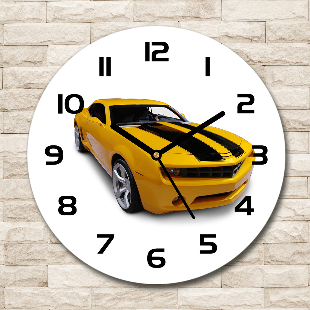 Round glass clock Sports car