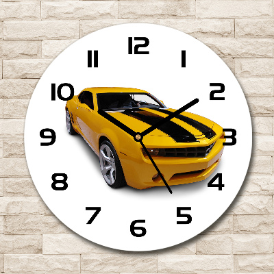 Round glass clock Sports car