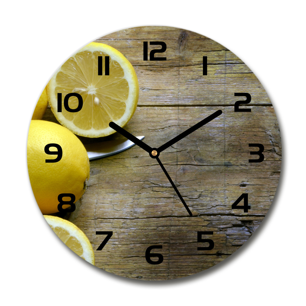 Round wall clock Lemons on wood