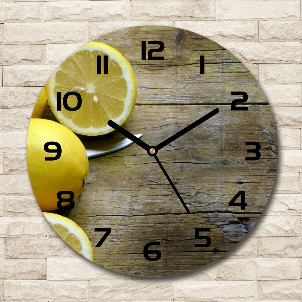 Round wall clock Lemons on wood