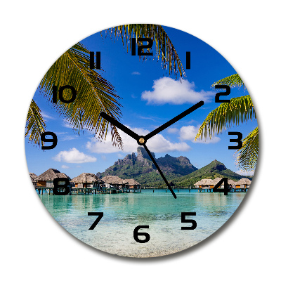 Round glass wall clock Palms on Bora Bora