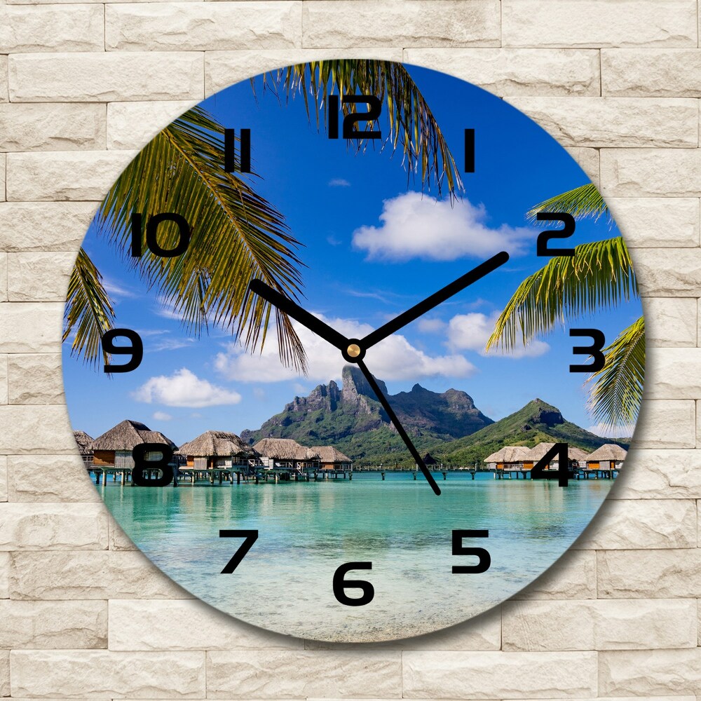 Round glass wall clock Palms on Bora Bora