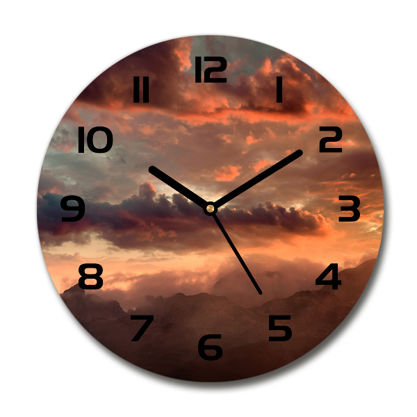 Round clock glass Sunset of the mountain