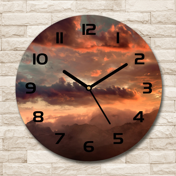 Round clock glass Sunset of the mountain