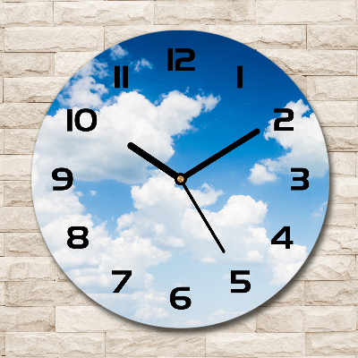 Round glass wall clock Clouds in the sky