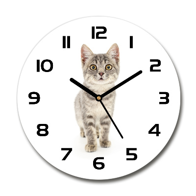 Round wall clock Gray cat