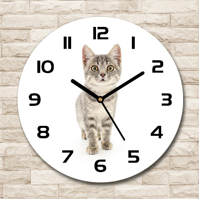 Round wall clock Gray cat