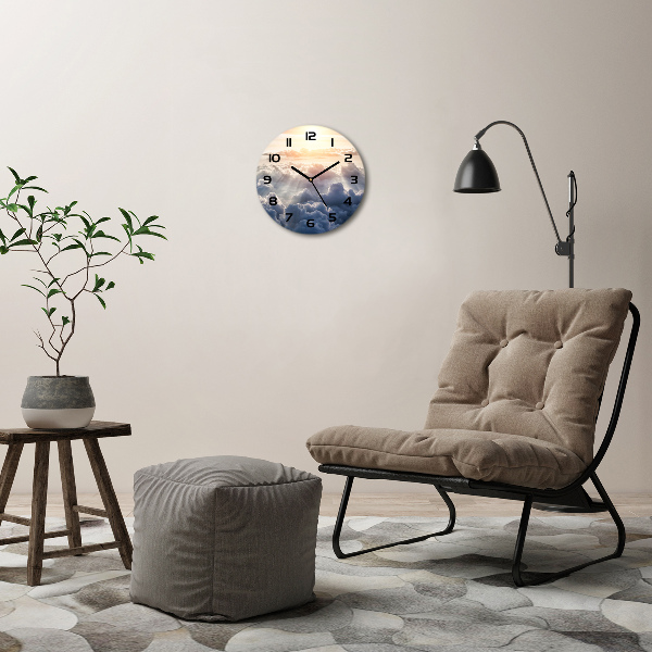 Round wall clock Bird's flight clouds