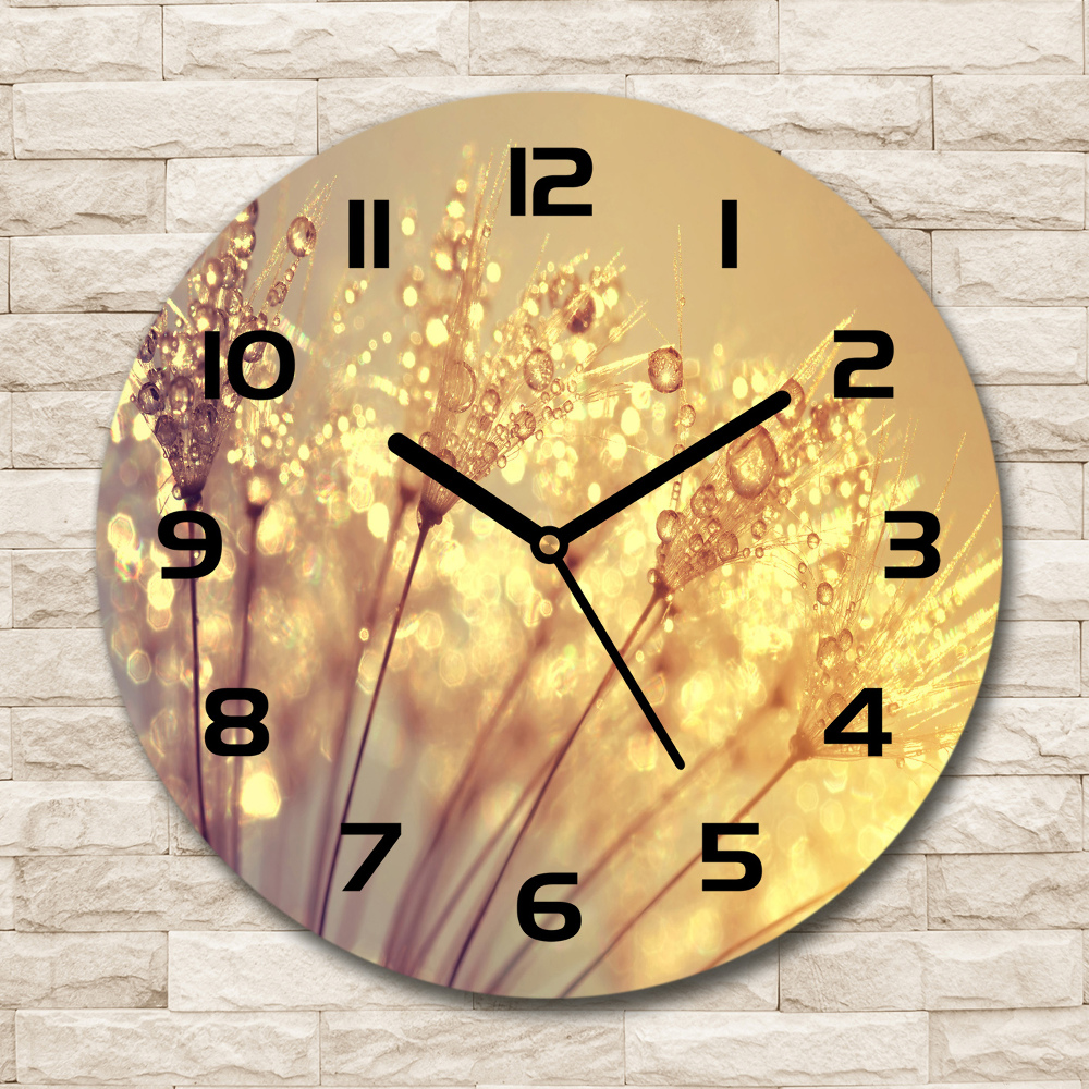 Round glass wall clock Dandelion seeds