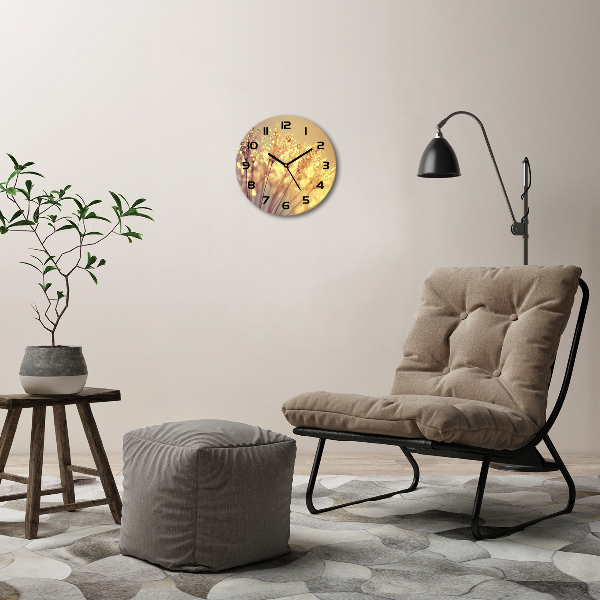 Round glass wall clock Dandelion seeds