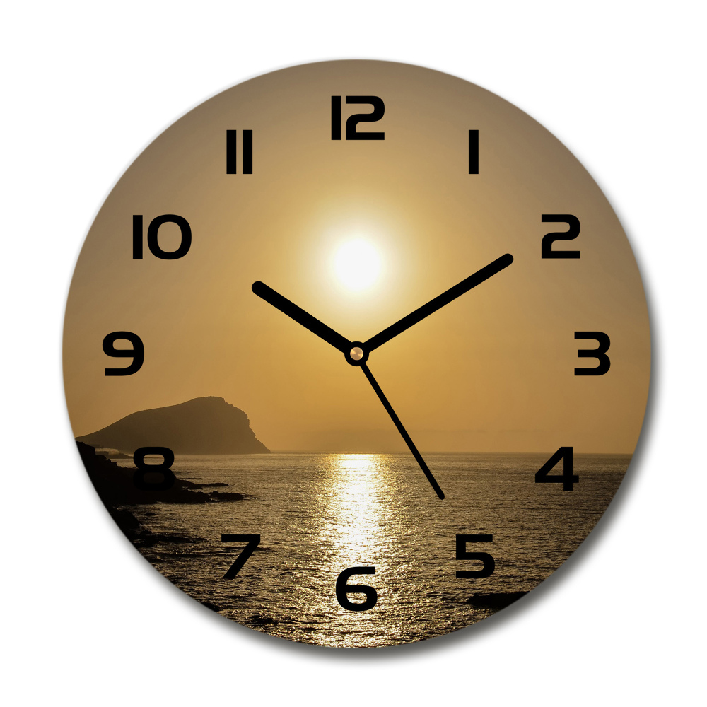 Round glass wall clock Sunset sea