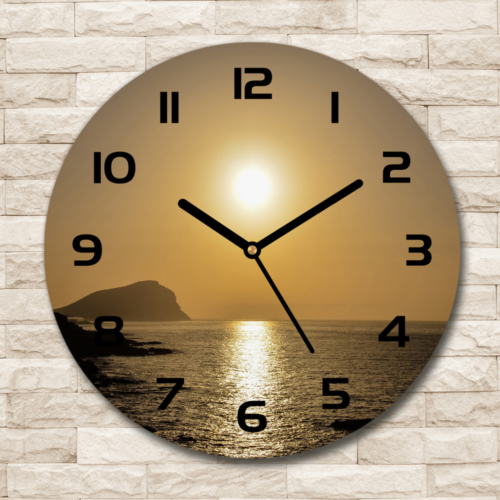 Round glass wall clock Sunset sea