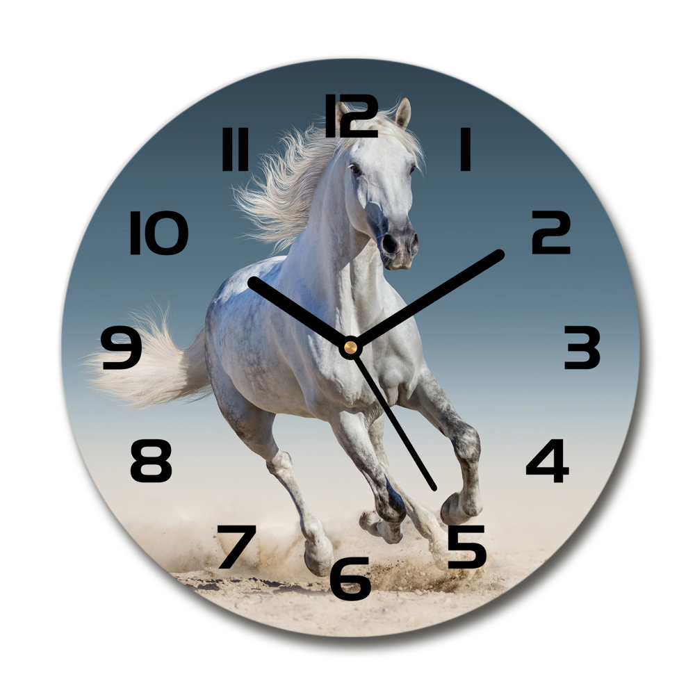 Round wall clock White horse at a gallop