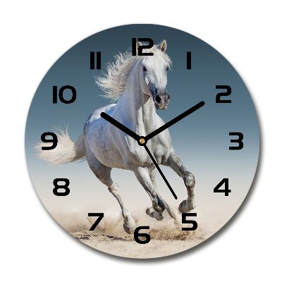 Round wall clock White horse at a gallop