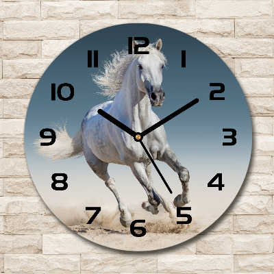 Round wall clock White horse at a gallop