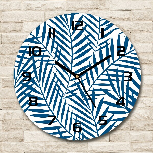 Round glass clock Palm leaves