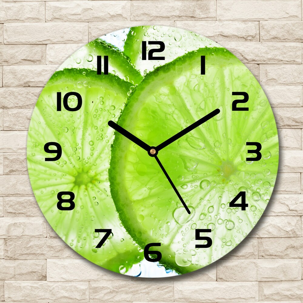 Round glass clock Lime underwater