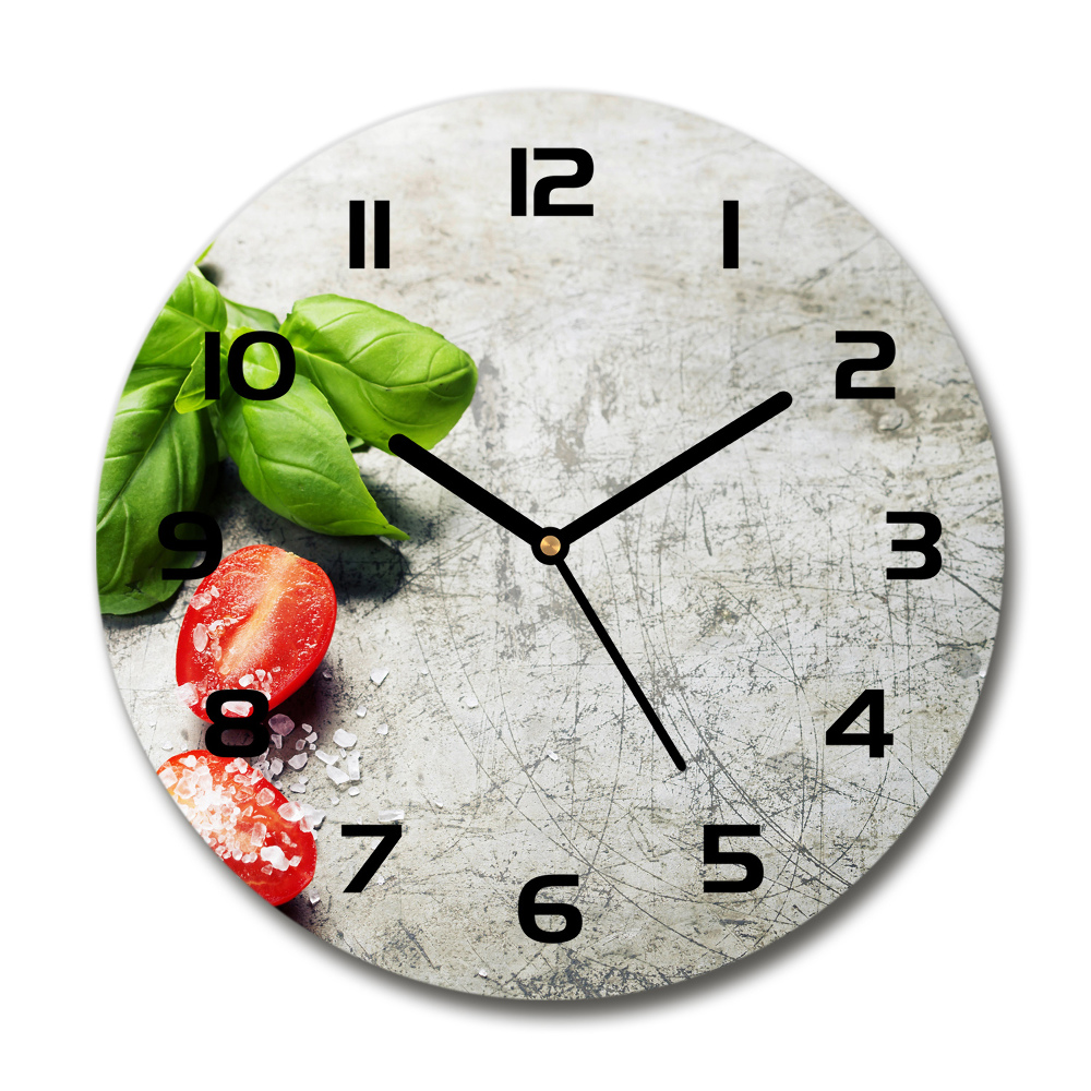 Round glass clock Tomatoes and basil