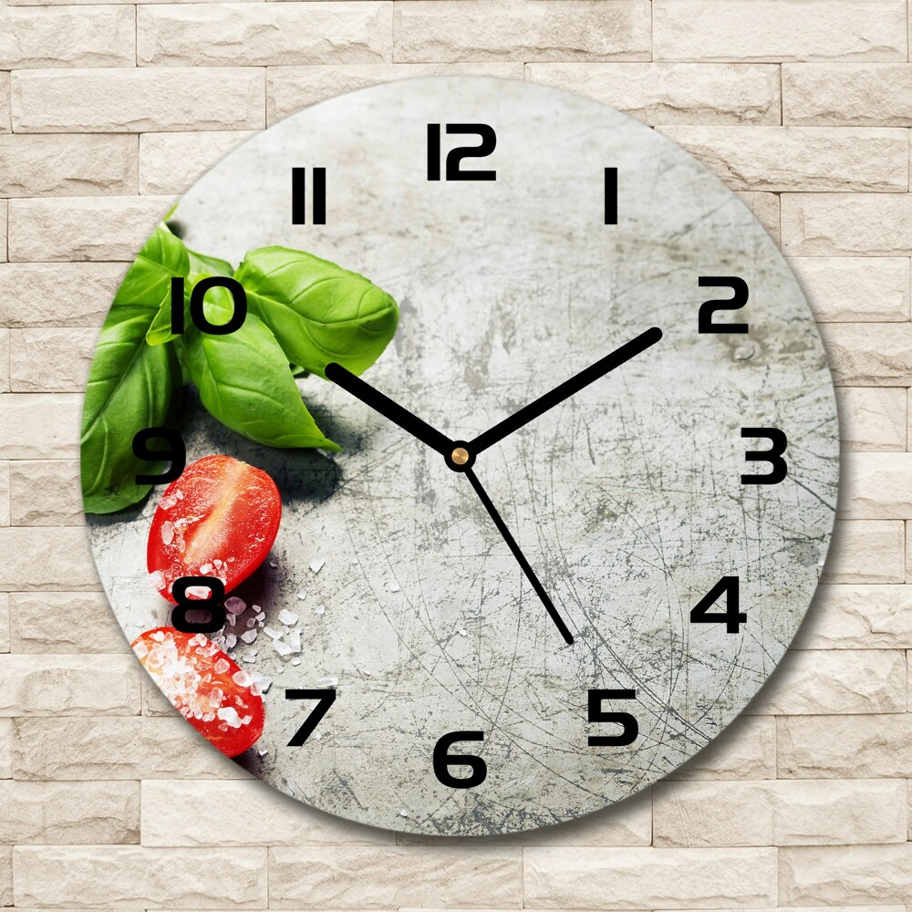 Round glass clock Tomatoes and basil