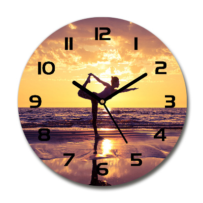 Round wall clock Yoga on the beach