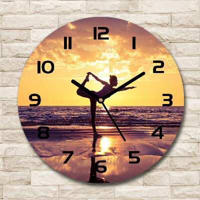 Round wall clock Yoga on the beach