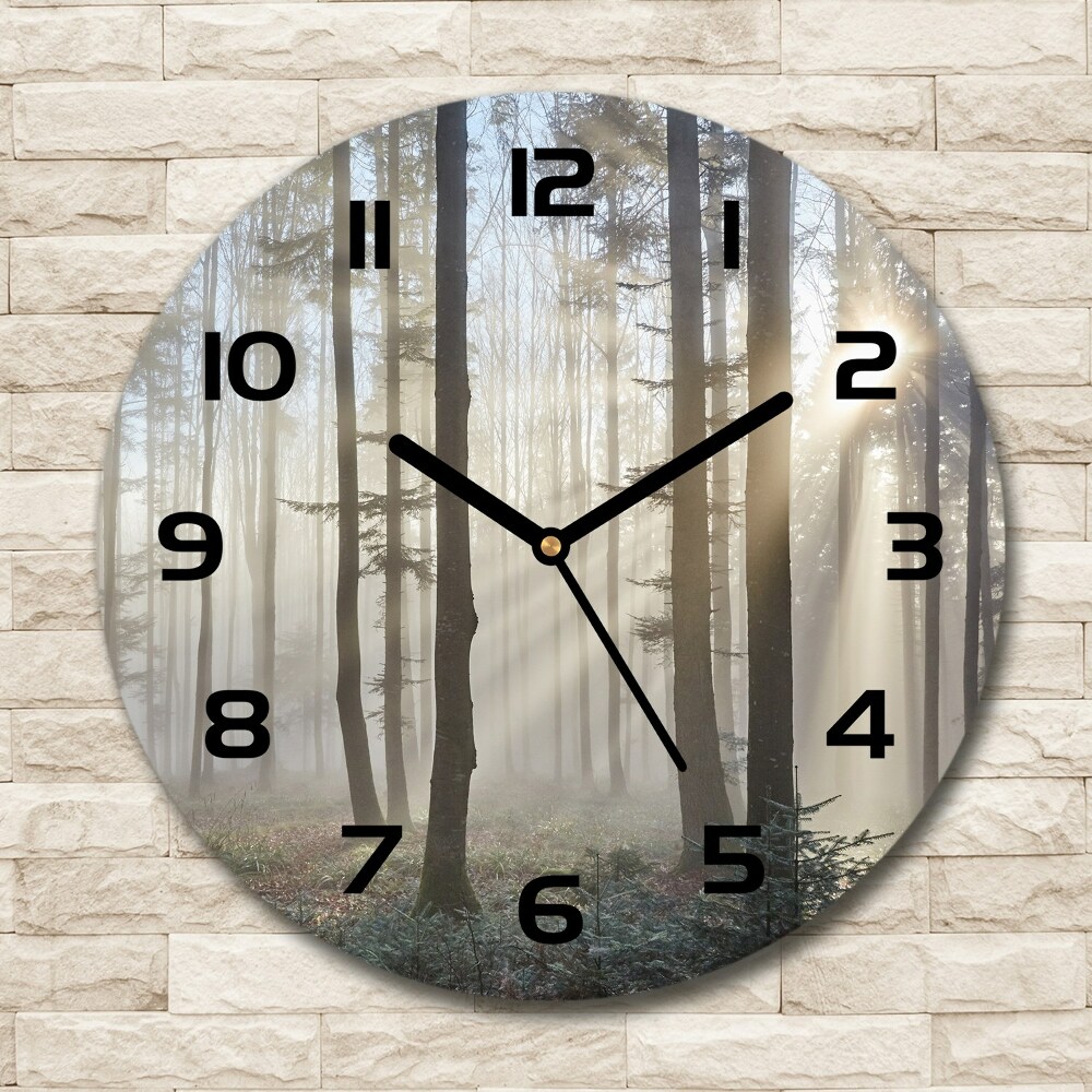 Round wall clock Fog in the forest