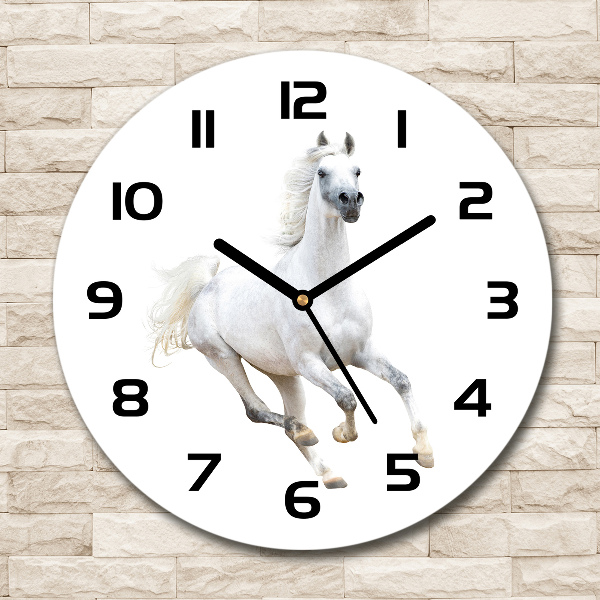 Round wall clock White Arabic horse