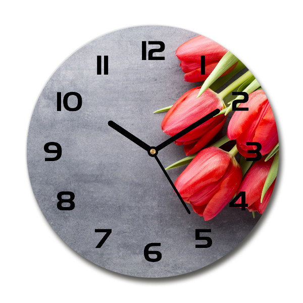 Round wall clock Red tulips