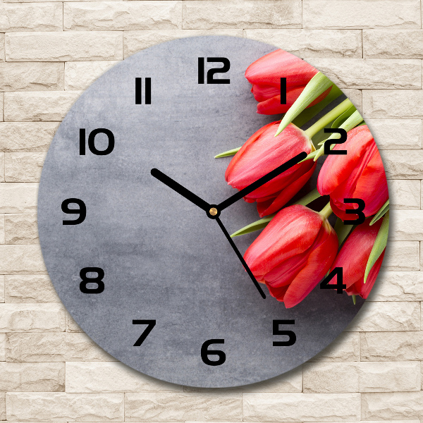 Round wall clock Red tulips