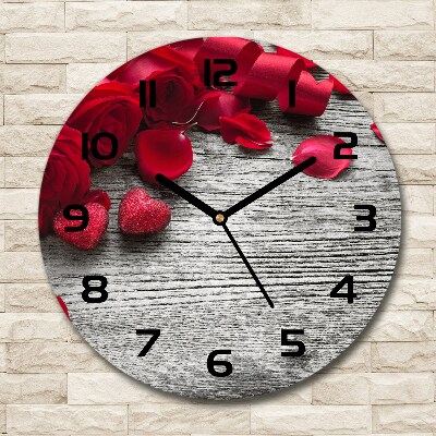 Round wall clock Red roses