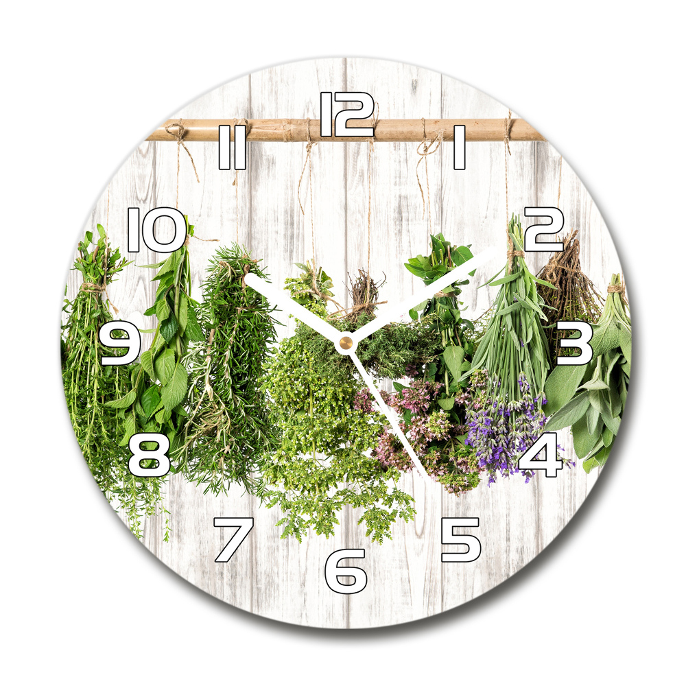 Round wall clock Herbs on a string