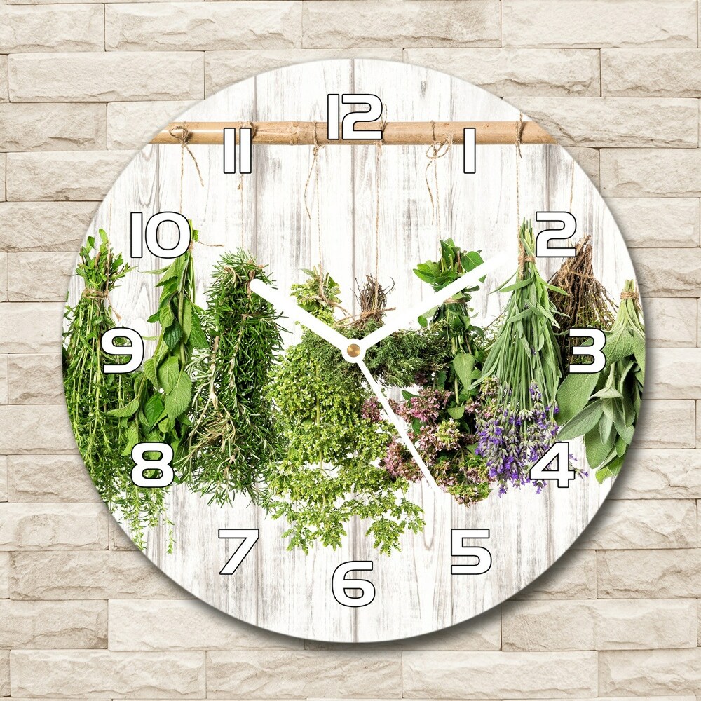 Round wall clock Herbs on a string