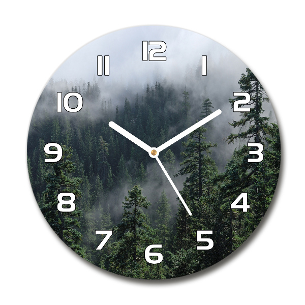 Round glass wall clock Forest fog