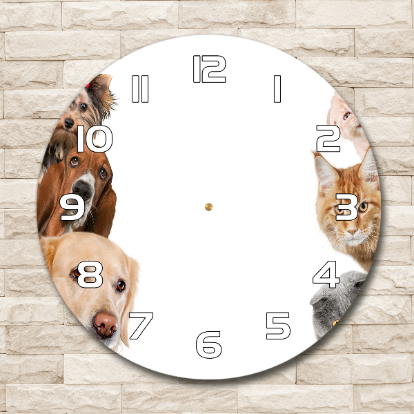 Round wall clock Dogs and cats